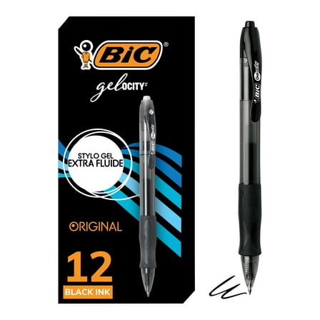 BIC Gelocity Original Black Gel Pens, Medium Point (0.7mm), 12-Count Pack