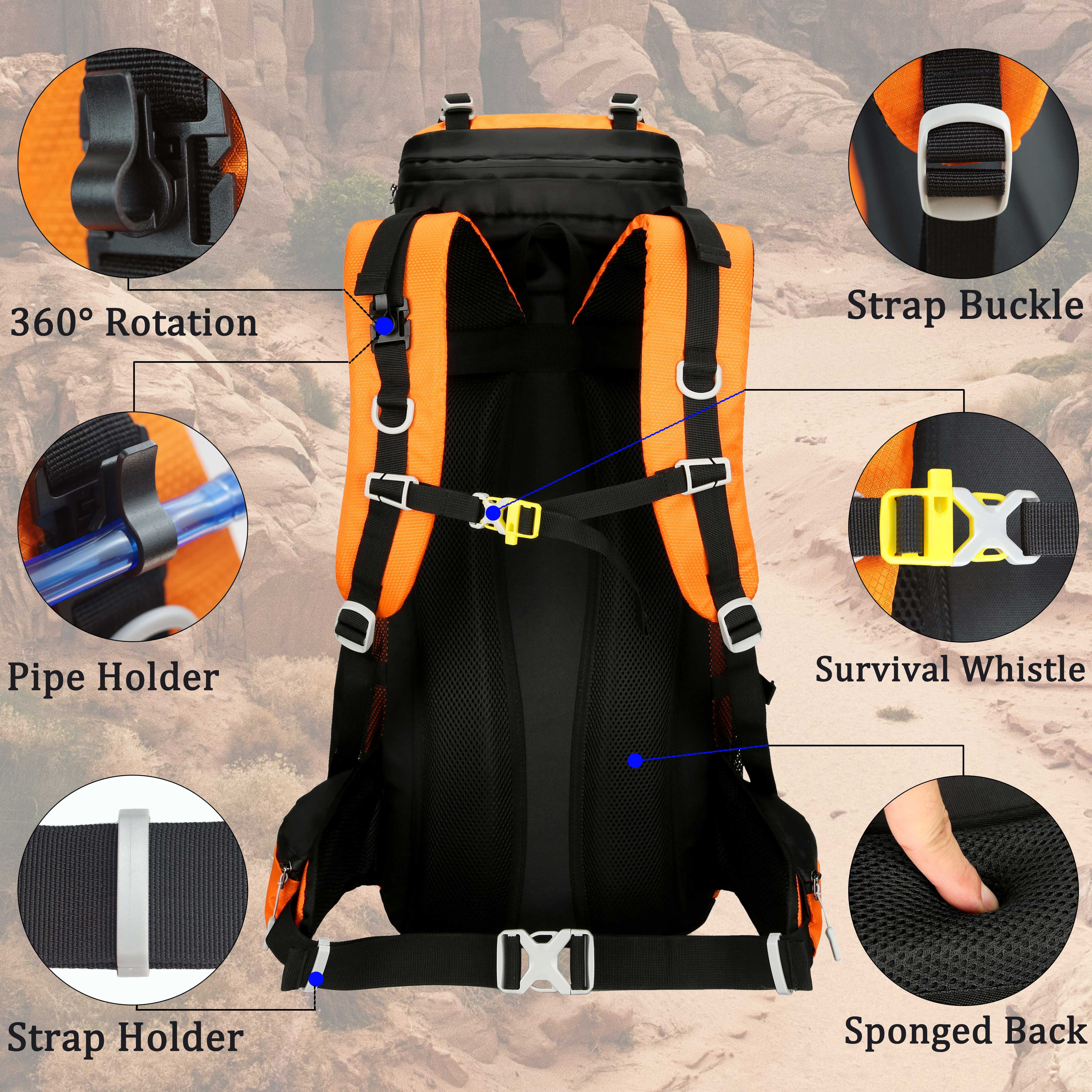 60L Travel Hiking Camping Backpack with Rain Cover, Backpack Water Resistant,Climbing Backpack for Men Women