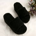 thumbnail image 5 of Xfvqtps Wedge Sandals for Women Fuzzy Open Toe Thick Sole Solid Color Casual Slide Sandals Black, 5 of 9