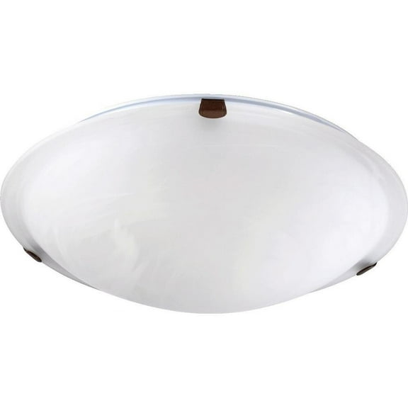3 Light Flush Mount in Bailey Street Home Home Collection Style 16 inches Wide By 4.75 inches High-Oiled Bronze Finish-Fau Alabaster Glass Color
