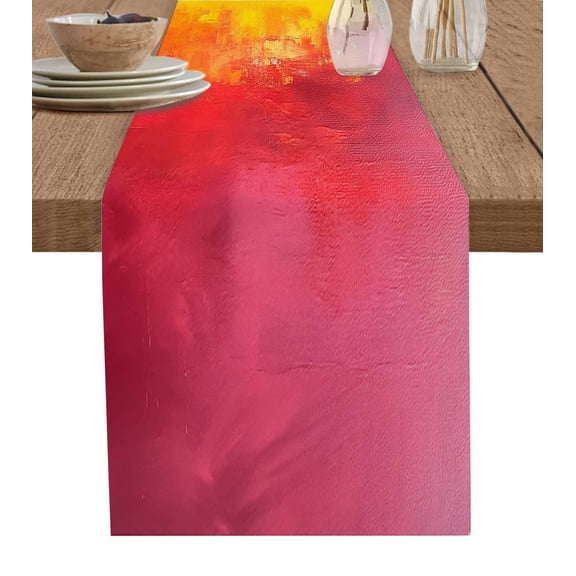 Ldtrchee Red Yellow Table Runner 36 Inches, Color Block Abstract Oil Painting Modern Bed Runner Dresser Scarves Tabletop for Indoor Outdoor Parties/Ceremony/Banquet, 13"x 36"