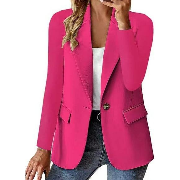 Baberdicy Womens Suit Women's Casual Solid Color Suit Jacket Lapel Keep Warm and Slim Loose Long Sleeve Fashion Cardigan Coat Womens Blazer Hot Pink