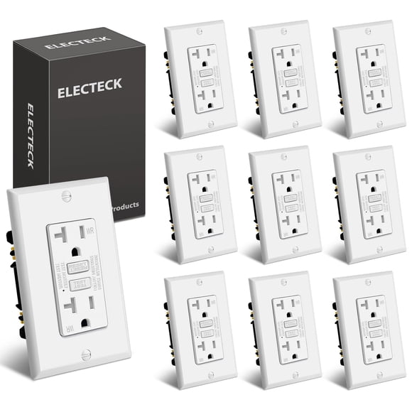 GFCI Outlet ELECTECK 20A, paquete de 10 unidades, resistente a la intemperie, color blanco