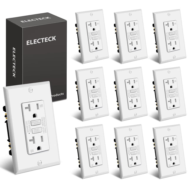 GFCI Outlet ELECTECK 20A, paquete de 10 unidades, resistente a la intemperie, color blanco