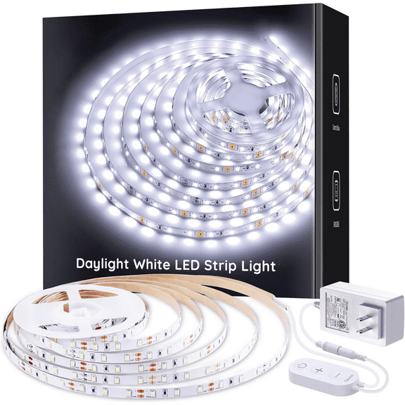 White LED Strip Lights, Upgraded 16.4ft Dimmable LED Light Strip 6500K Bright Daylight White, Strong Adhesive, 300 LEDs Flexible Tape Lights for Mirror, Kitchen Cabinet, Bedroom, Christmas Decor