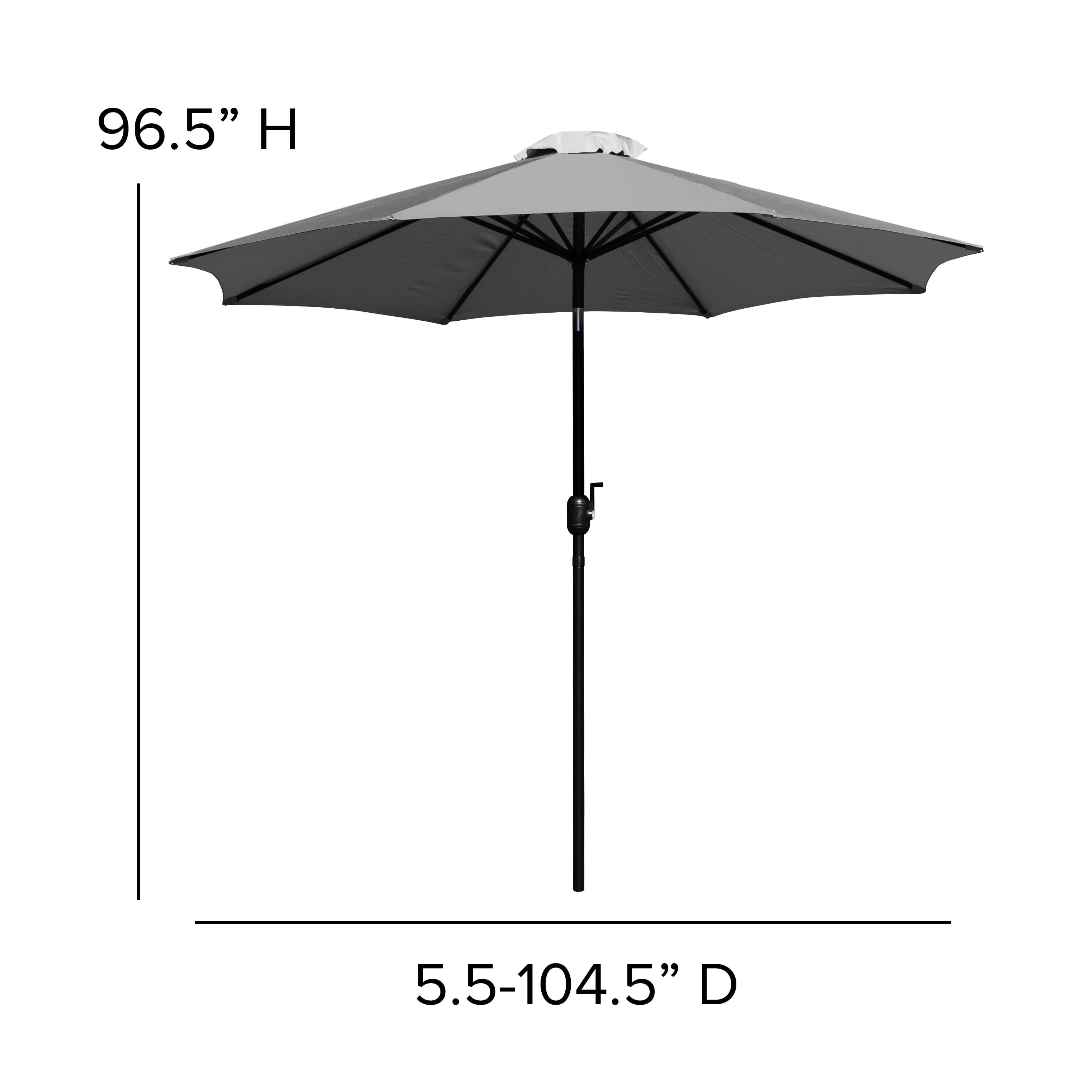 Merrick Lane Grey 9' Round UV Resistant Outdoor Patio Umbrella With Height Lever And 33° Push Button Tilt