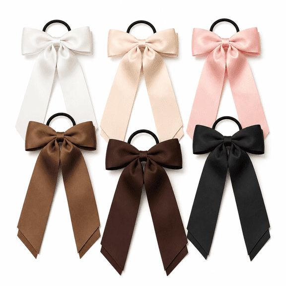 JDMEOPD 6PCS Satin Bow Hair Ties for Women and Girls, Ribbon Bow Scrunchies, Soft Elastic Ponytail Holders for Thick and Thin Hair, Cute Hair Accessories, Multicolor