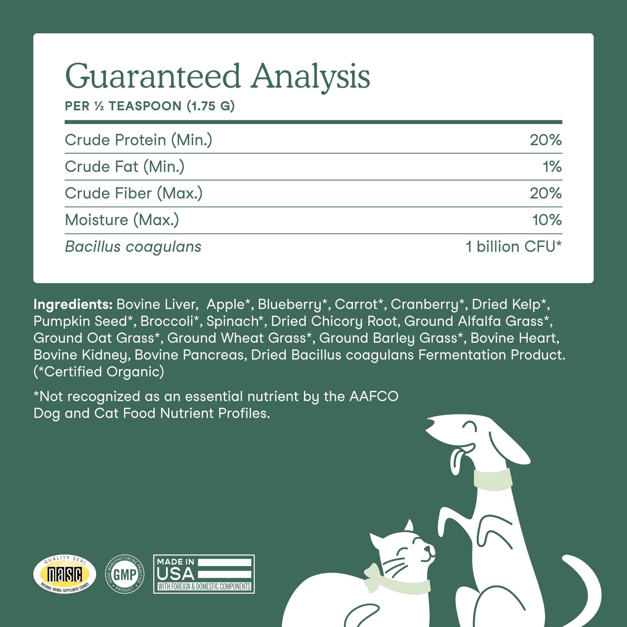 Fera Pets Cat & Dog Whole Food Multivitamin Topper - With Probiotics - Essential Cat & Dog Vitamins and Minerals - 3.7 oz