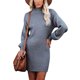 thumbnail image 1 of Mini Vestido Suéter Cuello Alto Manga Larga Moda Elegante Otoño Invierno Vestido Suéter De Punto Para Citas Gris S, 1 of 8