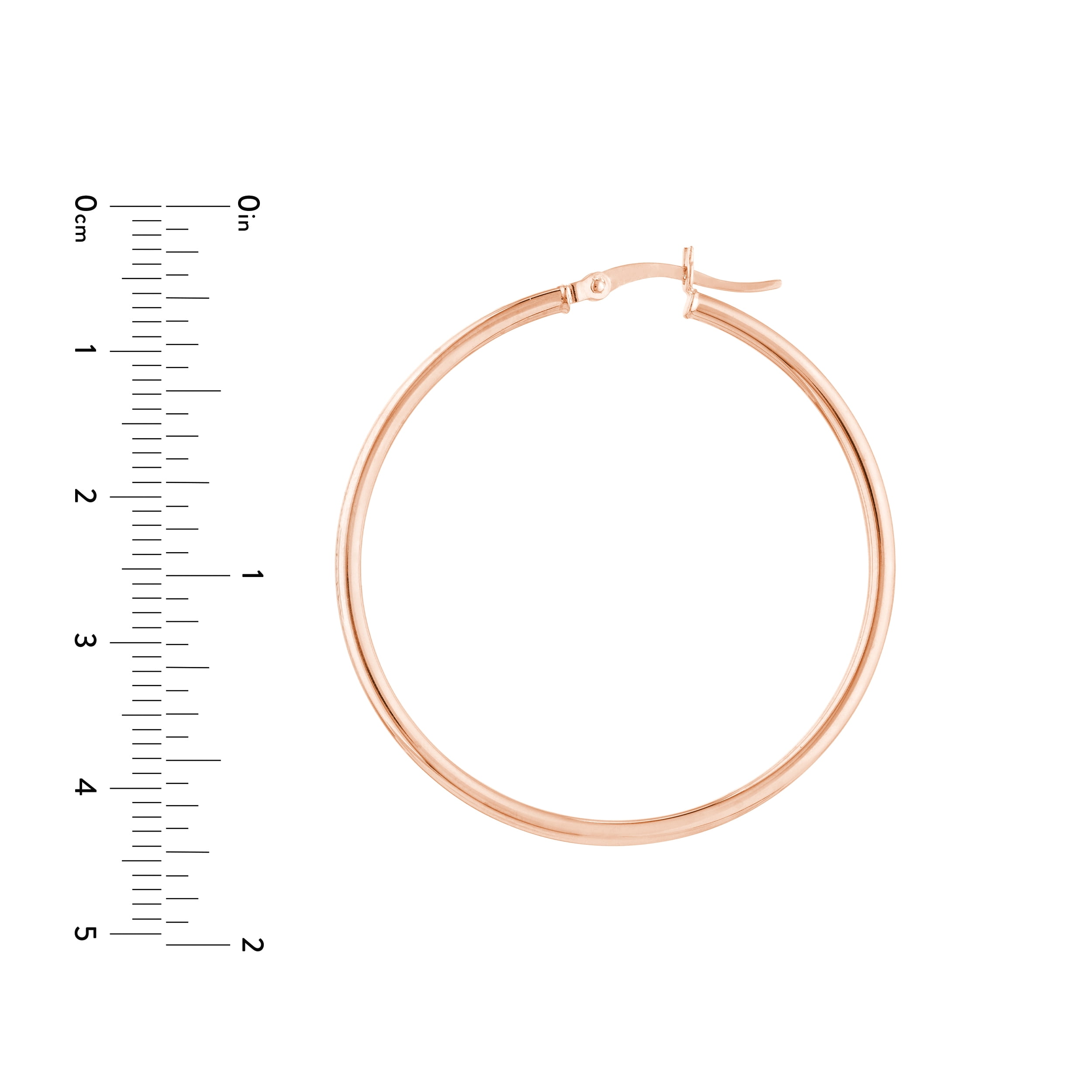14kt Rose Gold Women's Polished 2x40mm Round Tube Hoop Earrings With Snap Bar Closure