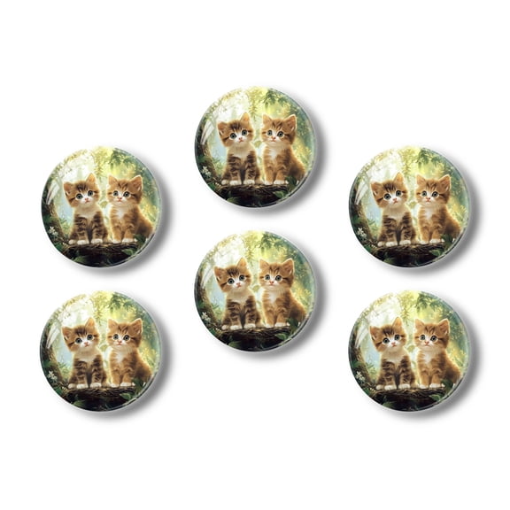 Glass Refrigerator Magnet 6Pcs Magnetic Fridge Sticker,Decor for Kitchen,Whiteboard,Cabinet,Adorable Fluffy Cats In Forest Setting
