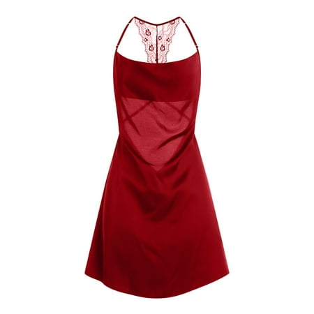 

Utoimkio Silk Pajama Sets for Women Onesies Ladies Fashion Erotic Lingerie Fishnets Lace Hollow Sexy Deep V Bow Backless Nightdress Sexy Dress