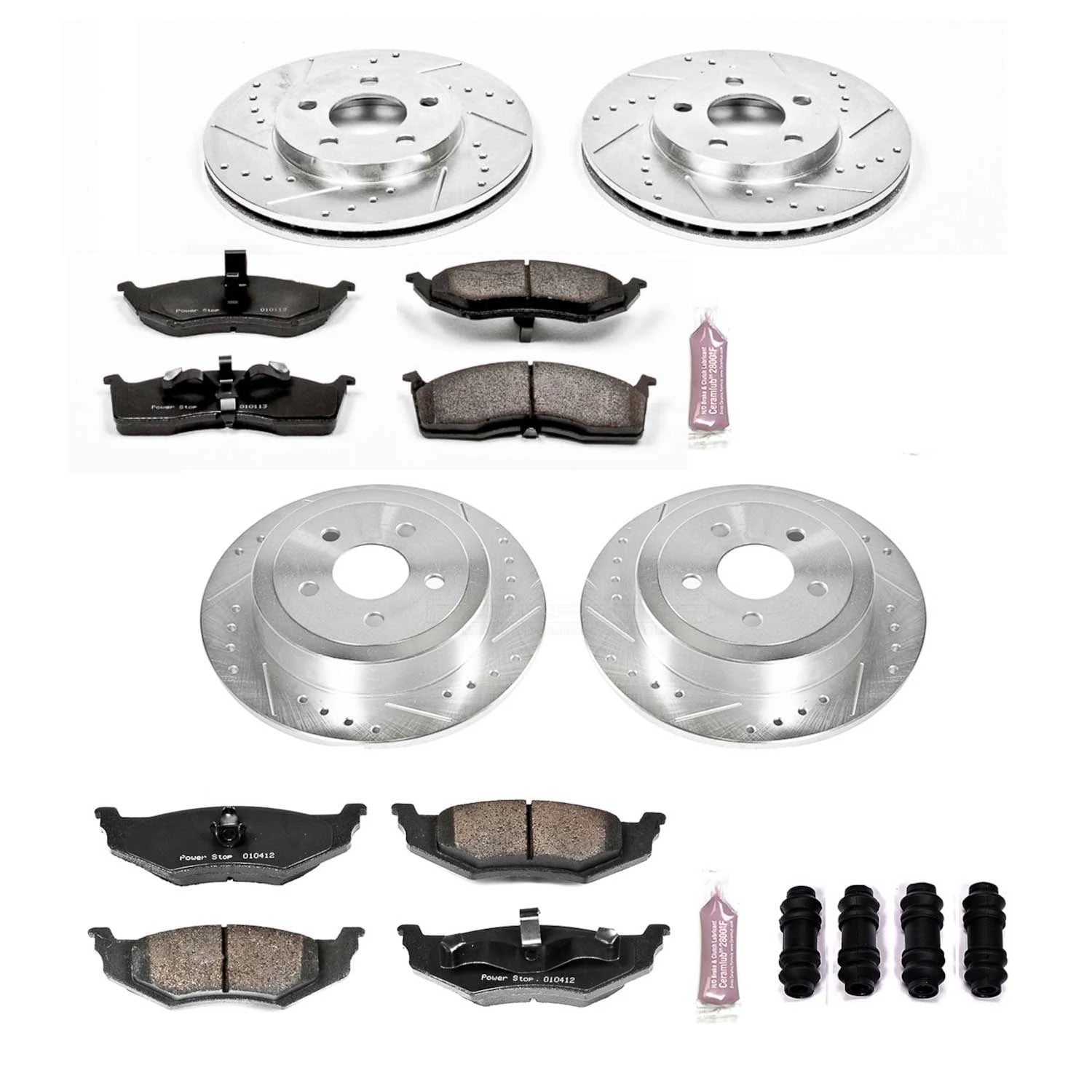 PowerStop Front and Rear Z23 Evolution Sport Carbon-Fiber Ceramic Brake Pad and Drilled & Slotted Rotor Kit Fits: DODGE PLYMOUTH Select Models K2734