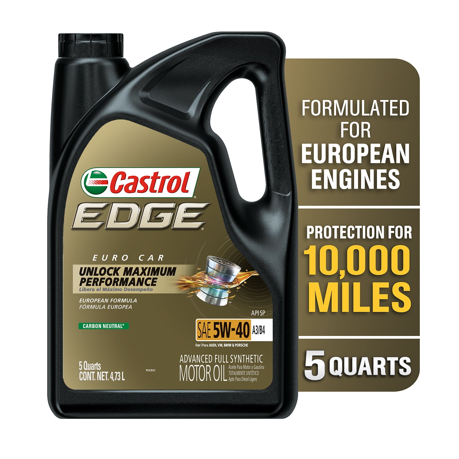 Castrol EDGE Euro 5W-40 A3/B4 Advanced Full Synthetic Motor Oil, 5 Quarts