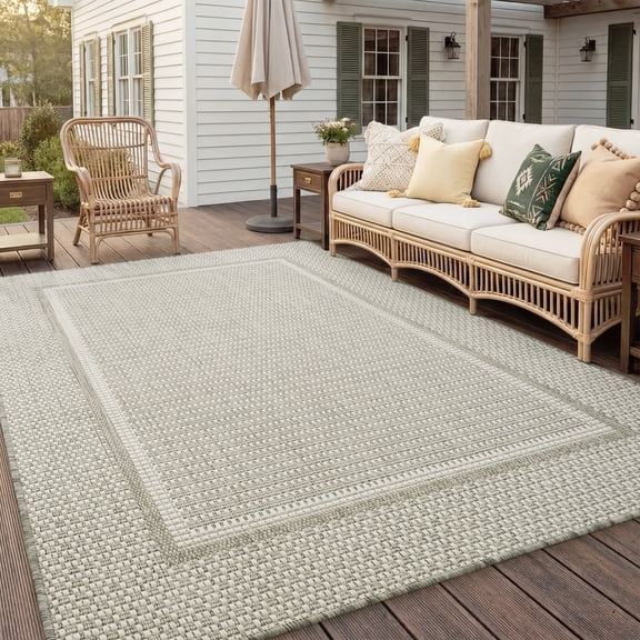 SIXHOME Outdoor Rugs 5'x7' Patio Porch, Farmhouse Bordered Indoor Outdoor Rug, Balcony RV Garden Carpet Gray