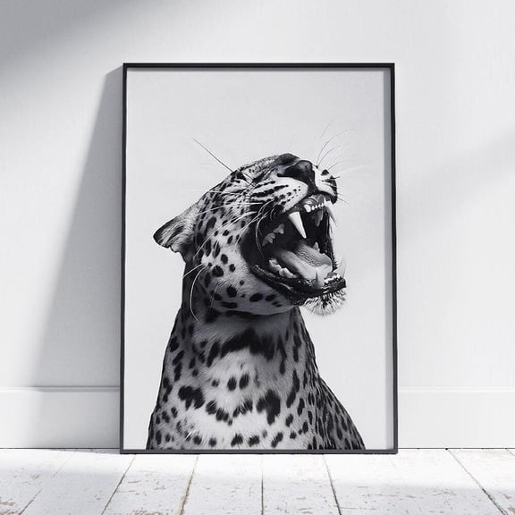 Kna Prints - 1 Pc Poster Fashion Stylish Wall Art Print - Trendy Leopard Roar Print - Black And White - Home Decor - Printable Wall Art -, UNFRAMED-8x12