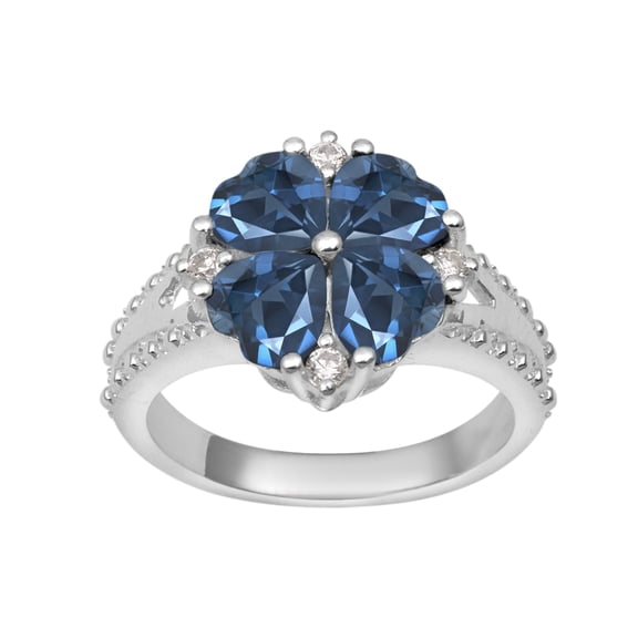 5 mm Heart Shape London Blue Topaz 925 Sterling Silver Women Valentines Day Gifts Cluster Ring