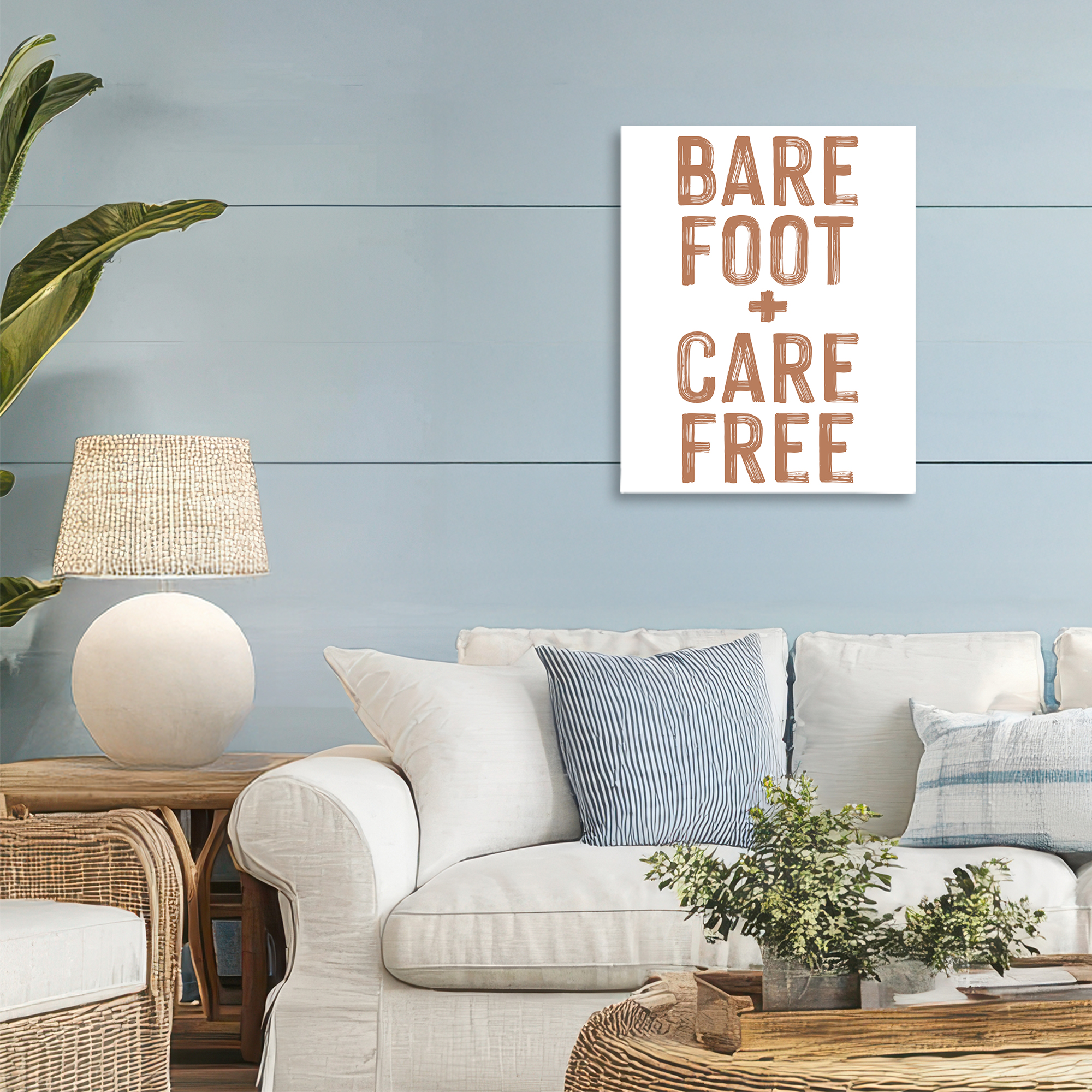 Barefoot Carefree Summer Sentiment Canvas Wall Art, design by Lettered and Lined