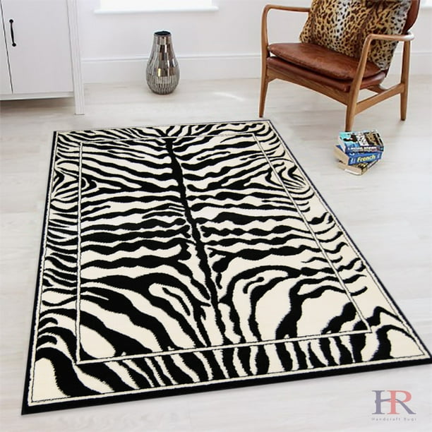 Handcraft Rugs Animal skin. Zebra skin print rug. Black and White