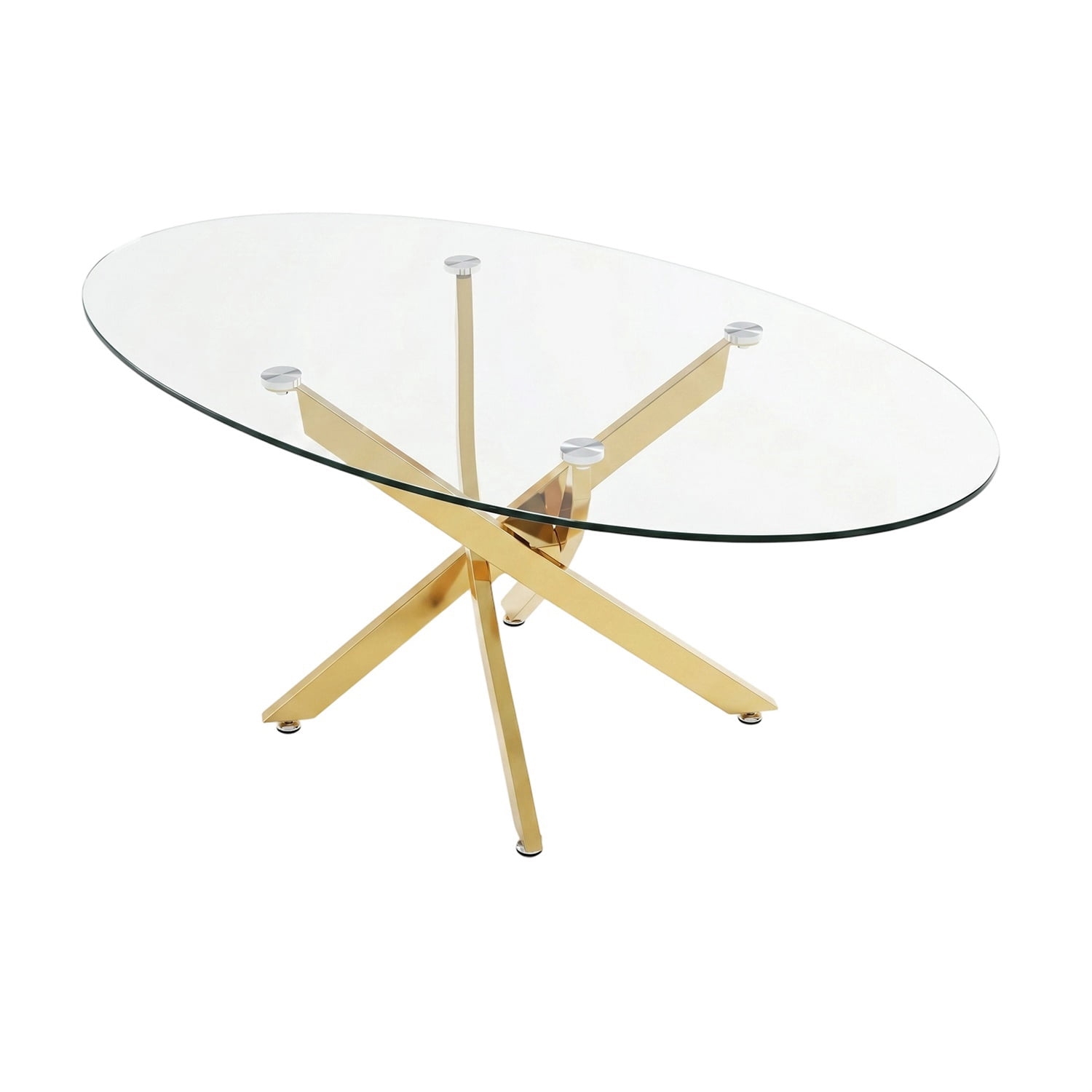 Hommoo Modern Oval Glass Coffee Table with Metal Legs, 39.4" Tempered Glass Living Room Side Table, Stylish & Sturdy Minimalist Design, Gold