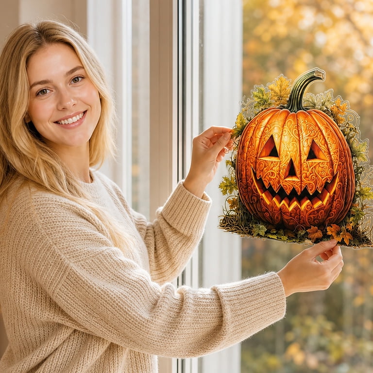 lhwanj Vintage Carved Jack-O-Lantern Window Sticker Brings