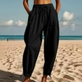 thumbnail image 4 of QATAINLAV 2025 Summer Linen Pants for Womens Baggy Cropped Trousers Casual Drawstring High Waist Lounge Pants Holiday Beach Slacks with Pockets Black L Summer Savings, 4 of 9
