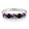 thumbnail image 3 of Gem Stone King 925 Silver and 10K Yellow Gold Purple Amethyst and Black Onyx Wedding-Bands Ring for Women | 1.19 Cttw | Round 4MM | Gemstone February Birthstone | Size 9, 3 of 6