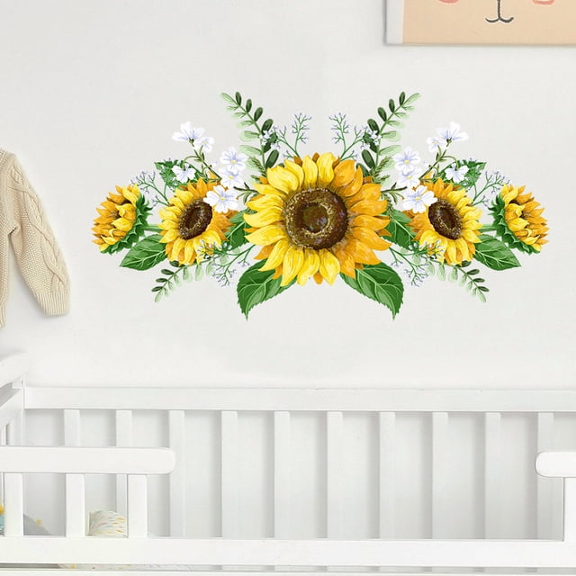 Pegatinas de pared de girasol para dormitorio y salón, decoración de PVC fácil de instalar con instrucciones, desmontable, seguro para habitaciones infantiles, 30x60 cm