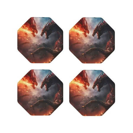 

Fuzoiu Fire Sky Dragon Print Leather Coasters Set Drink Coasters Set of 4 for Tabletop Protection Durable PVC Coasters Home Décor and Housewarming Gift-Octagon