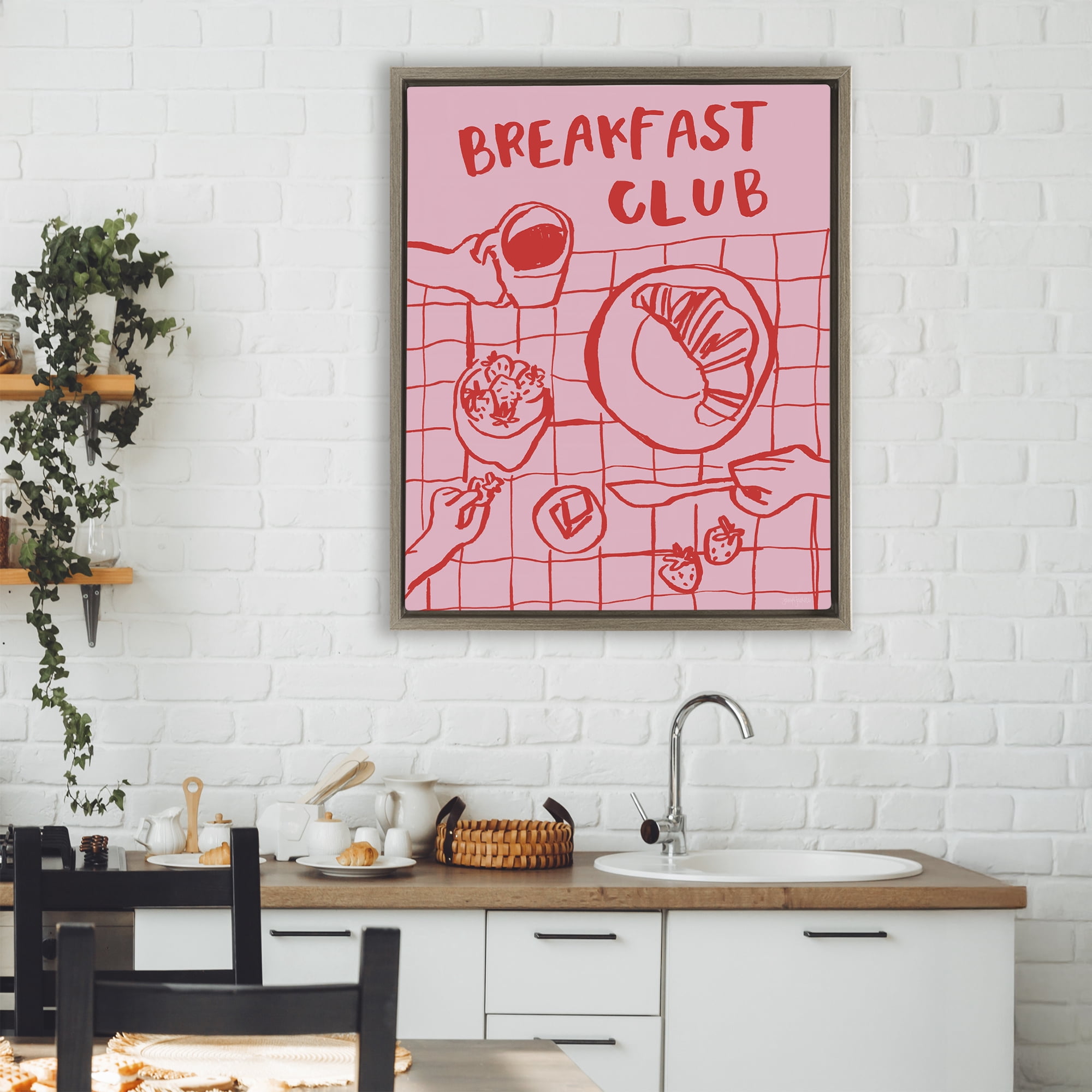 Stupell Industries Breakfast Club Doodles Brown Framed Floater Canvas Wall Art, design by Jenaya Jackson