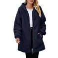 thumbnail image 2 of Women'S Long Sleeve Hooded Cardigan with Zipper Loose Plush Cardigan Jacket Women'S Plush Jacket Navy Blue M, 2 of 8