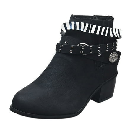 

GNEIKDEING Women s Winter Squared Heel Vintage Round Toe Zip Up Ankle Boots Gift on Clearance