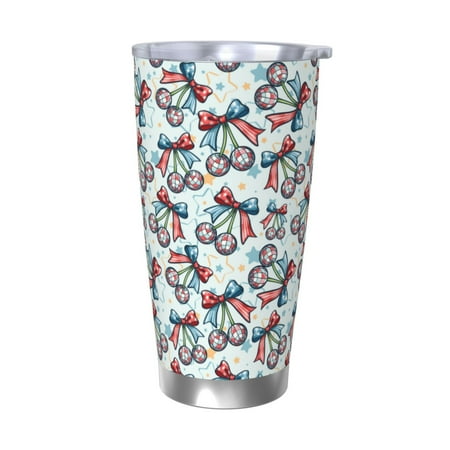 

KLL Disco Ball Cherry With Bow Print 40oz Stainless Steel Insulated Car Cup with Spillproof Lid - Keep Your Drink Hot or Cold on the Go-Without Straw