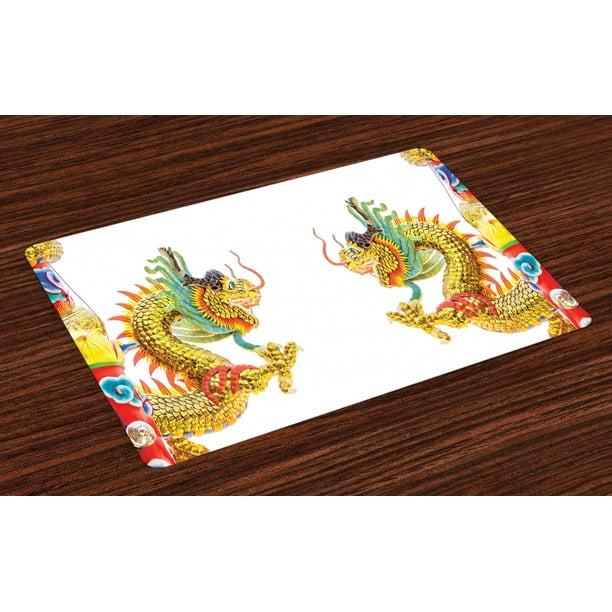 Dragon Placemats Set of 4 Chinese Style Dragon Statue Spiritual Power