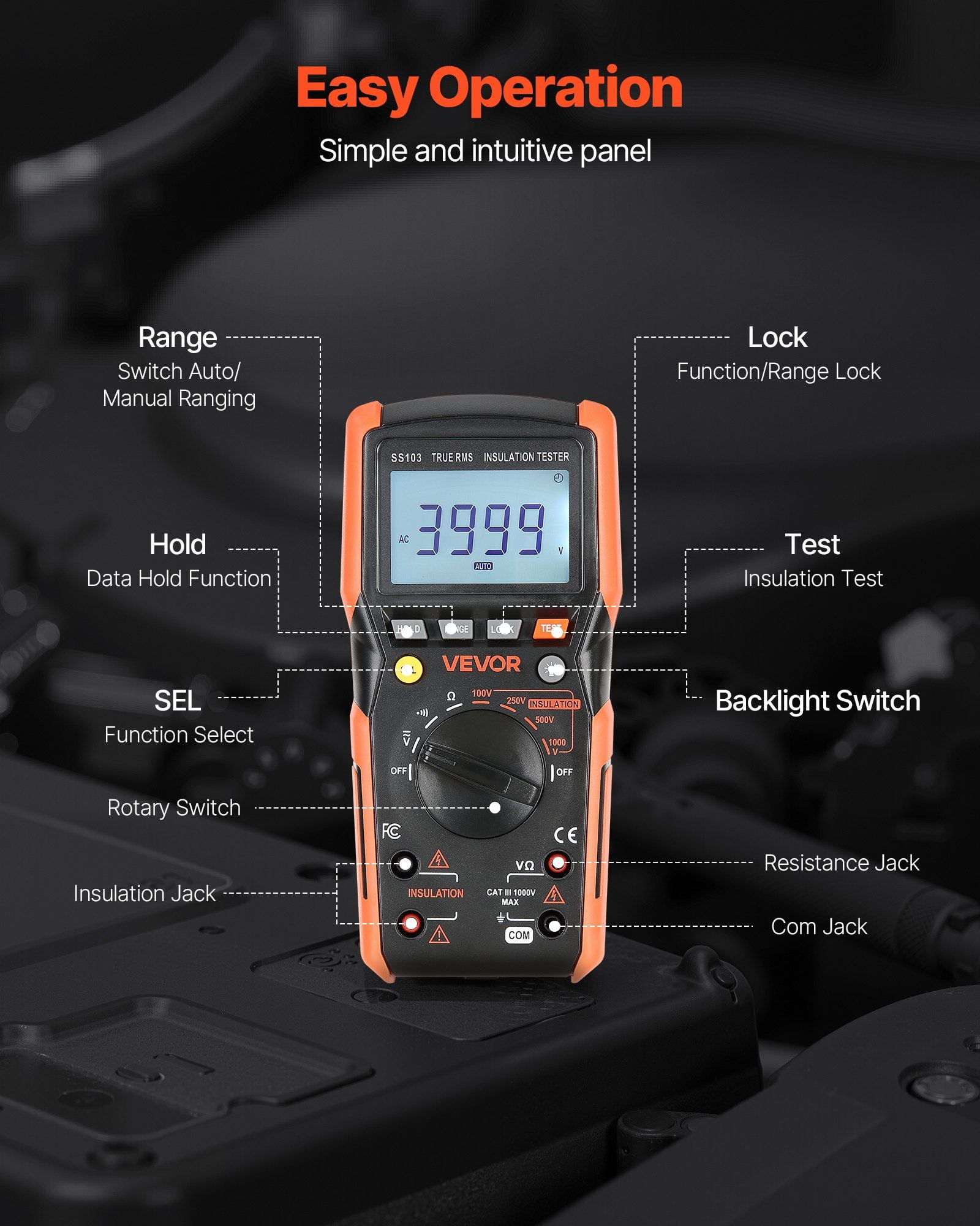 4000 Count Digital Multimeter AC/DC Voltage Tester, Auto Manual Range Voltmeter
