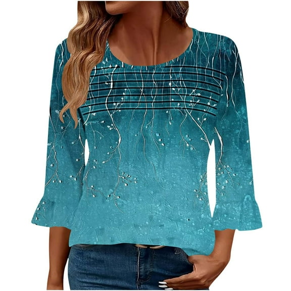 Viluyesy 3/4 Sleeves T-Shirt Women Round Neck Shirt Tops New Fold Loose Blouse Multicolor Size 2XL