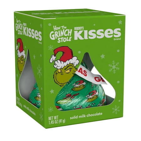 Hershey's Kisses The Grinch Solid Milk Chocolate Christmas Candy, Gift Box 1.45 oz