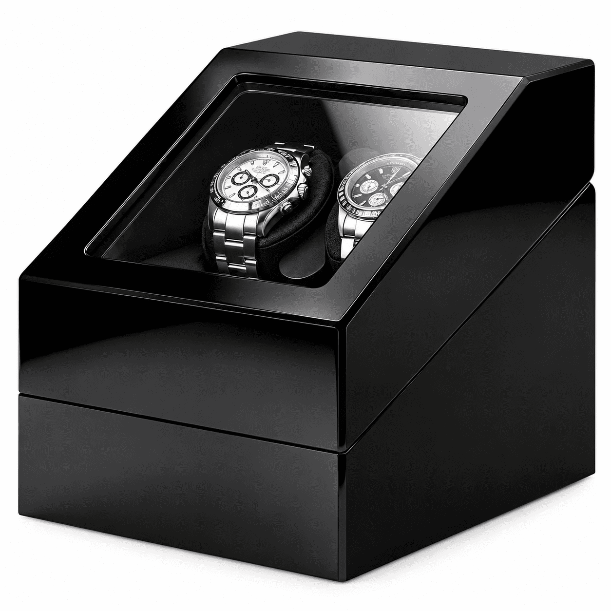 AURENIX Watch Winder Box for Automatic Watches,2-Watch Winder with Quiet Motor,Handcrafted Piano-Finish Wooden Watch Winder Spinner Box with 2 Storage Case for Men’S and Women’S Watches (Black)