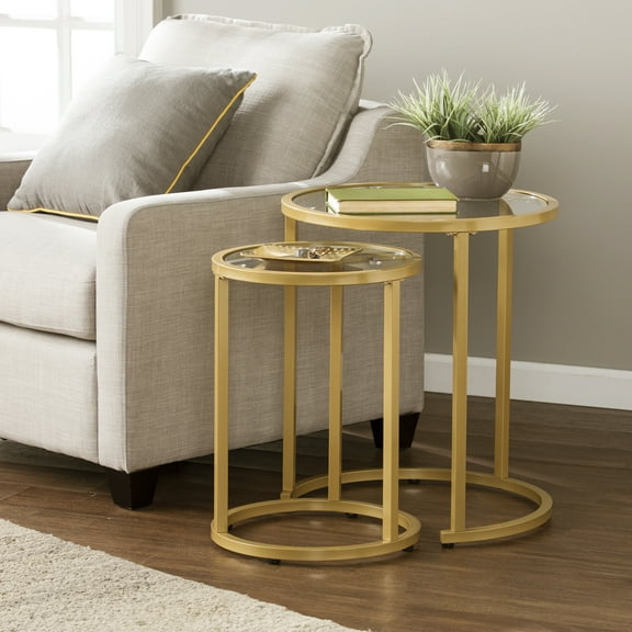 SEI Furniture Evelyn 2 Piece Nesting Side Table Set in Gold