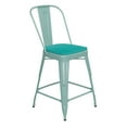 thumbnail image 2 of BizChair Commercial Grade 24" High Mint Green Metal Indoor-Outdoor Counter Height Stool with Back with Mint Green Poly Resin Wood Seat, 2 of 13
