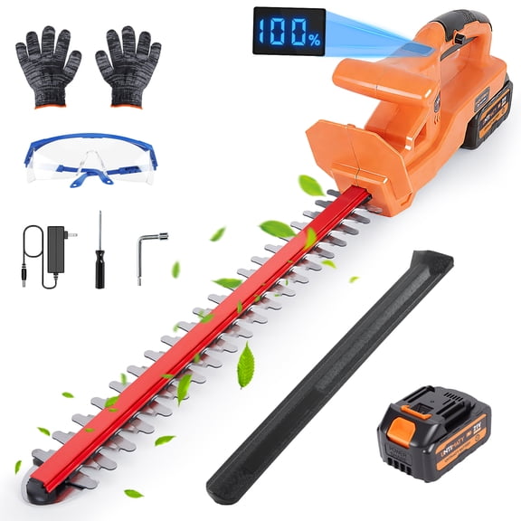 Cordless Hedge Trimmer, UNTIMATY 21V Electric Bush Trimmer with 20" Double Action Blade, Double Safety Handle, 3.0Ah Battery & Charger, for Shrub Cutting, Trimming,Orange