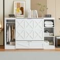 thumbnail image 2 of Harper & Bright Designs Twin Size Murphy Bed with Bedside Shelves and Wardrobe, Wood Wall Bed Folding Platform Bed Chest for Guest Room Home Office, White, 2 of 14