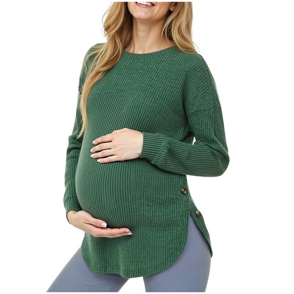 UAYOTSE Womens Maternity Sweater Tops Casual Knit Crewneck Long Sleeve Split Fall Pullover Pregnancy Clothes,Sizes M
