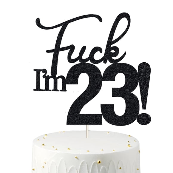 Decoración para tartas Veegood con purpurina negra para cumpleaños número 23, divertida