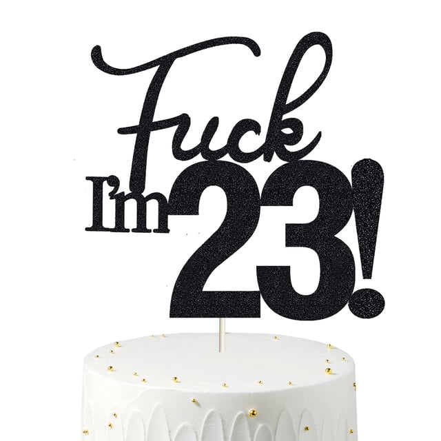 Decoración para tartas Veegood con purpurina negra para cumpleaños número 23, divertida