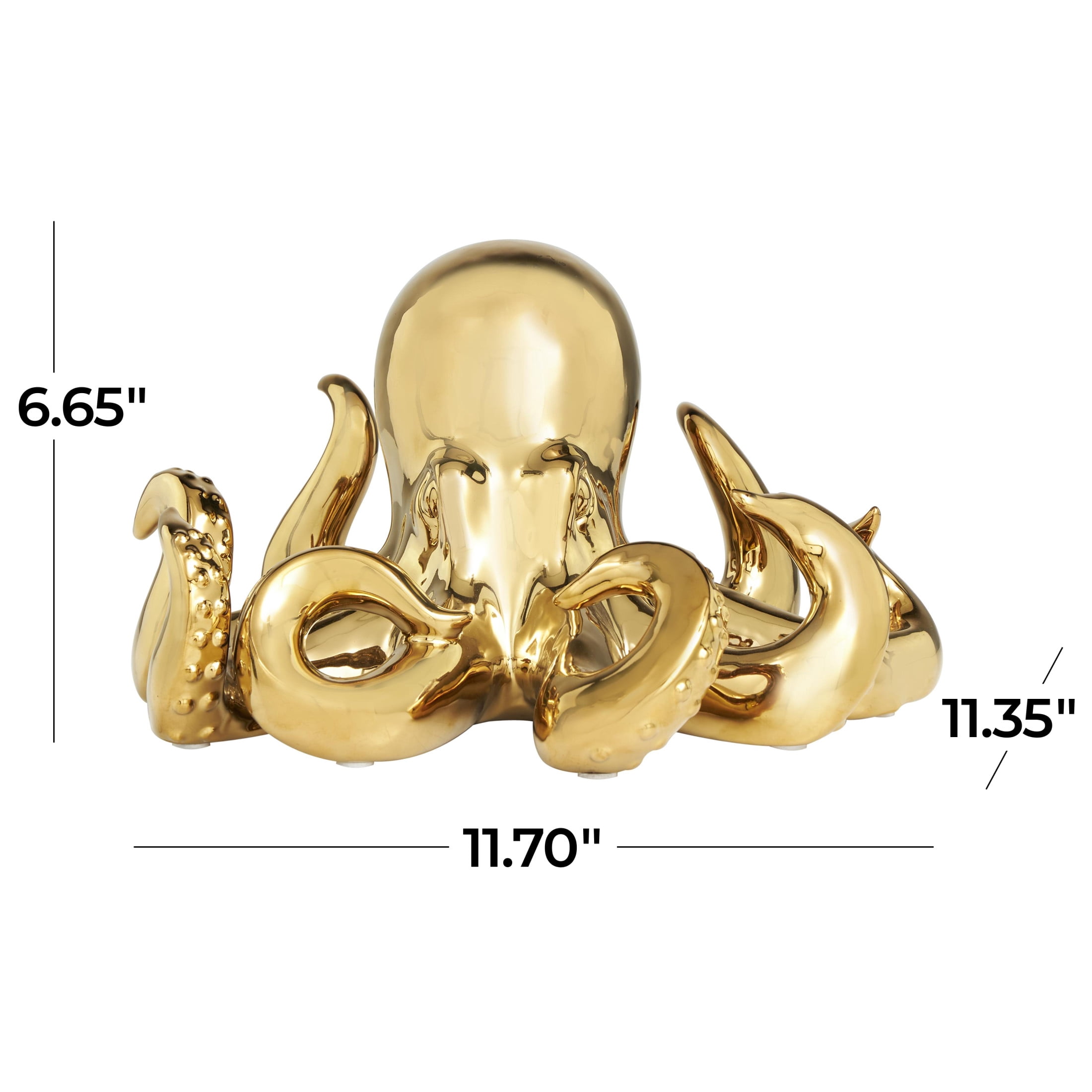 12" x 7" Gold Ceramic Octopus Sculpture with Textured Tentacles, by DecMode