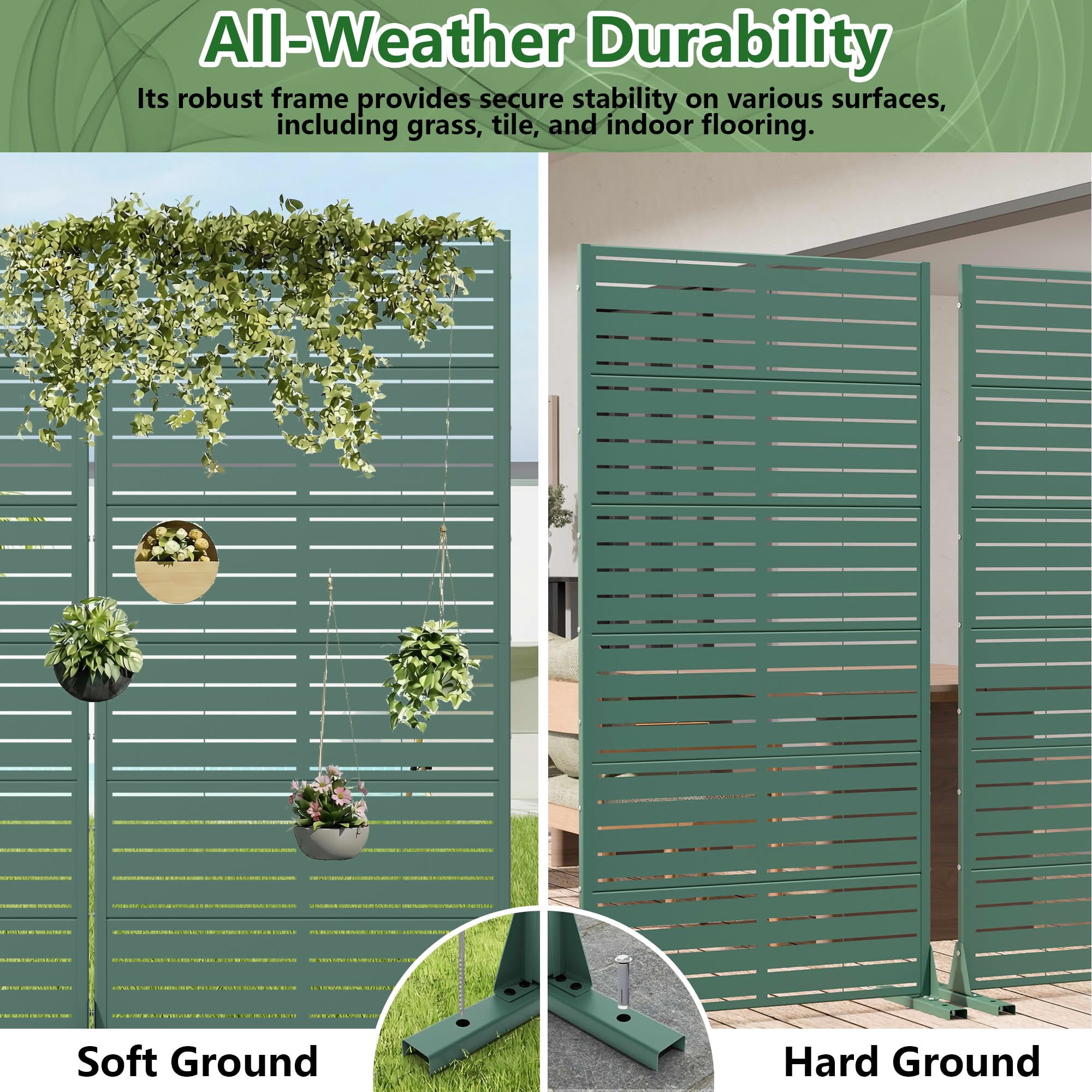 MAYEERTY 2-Piece Outdoor Metal Privacy Screen 6ft × 3ft Dark Green, 6-Panel Classic Louvered, Easy Install for Patio