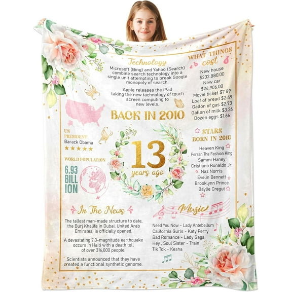 LHSHID 13th Birthday Gifts for Girls Gifts for 13 Year Old Girl Blanket 13 Year Old Girl Birthday Gifts 13 Yr Old Girl Birthday Gift Ideas 13th Birthday Decorations for Girls 50x60in