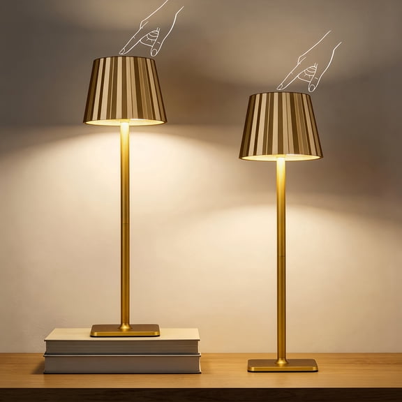 Coliware 2 Pack Rechargeable Table Lamp, Cordless Desk Lamp with 5000mAh 3 Color Stepless Dimming Up Touch Control, Portable Night Light for Bar, Restaurant & Outdoor Camping- Gold