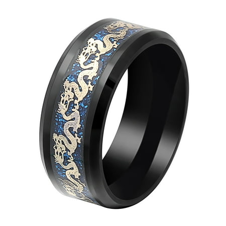 Carved Dragon Ring - Dragon Black Stainless Steel Comfort Fit Band Ring - Ginger Lyne Collection